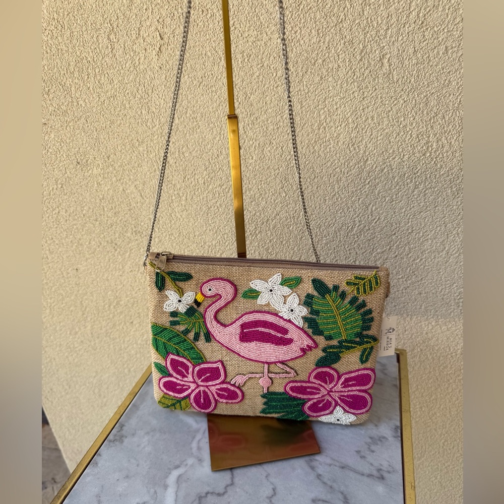 Flamingo Embroidered Crossbody Bag